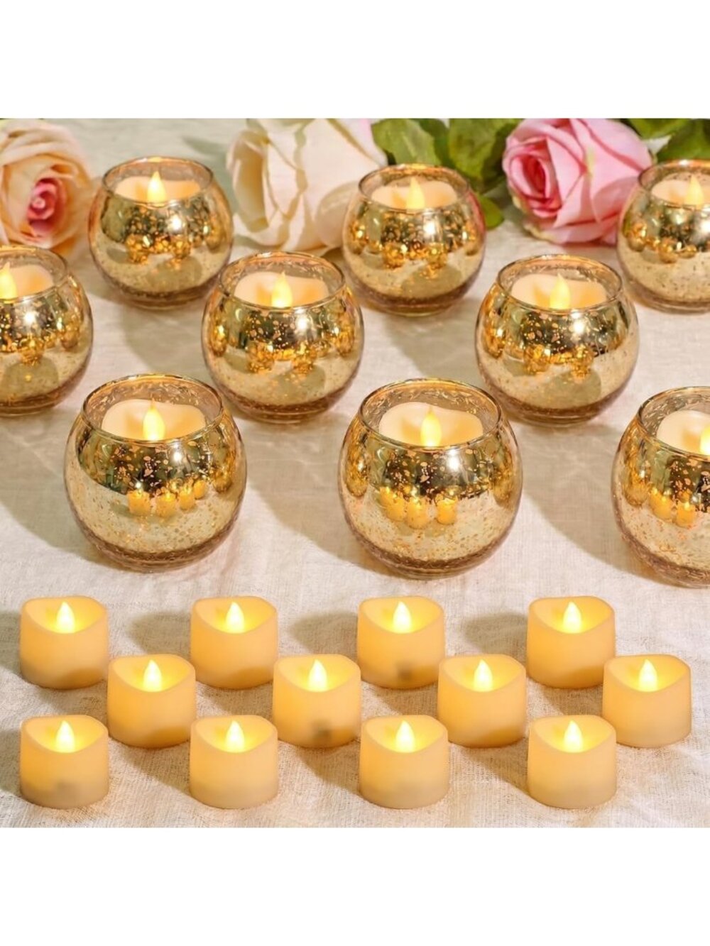 24 Speckled Mercury Glass Votive Candle Holders for Wedding & Party Decor
